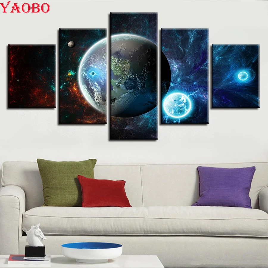 NEW Craft Needlework Diy diamond mosic 5 Pcs Universe Space Planets Diamond Painting Embroidery full Square round Drill | Дом и сад