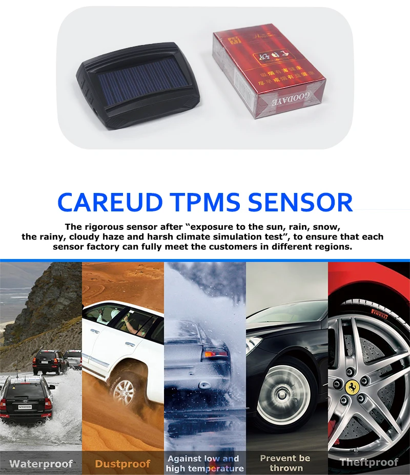 TPMS ЖК-дисплей Автомобильная беспроводная система контроля давления в шинах wiyh 4 внешних датчика для автомобилей Солнечная энергия CAREUD TPMS инструмент