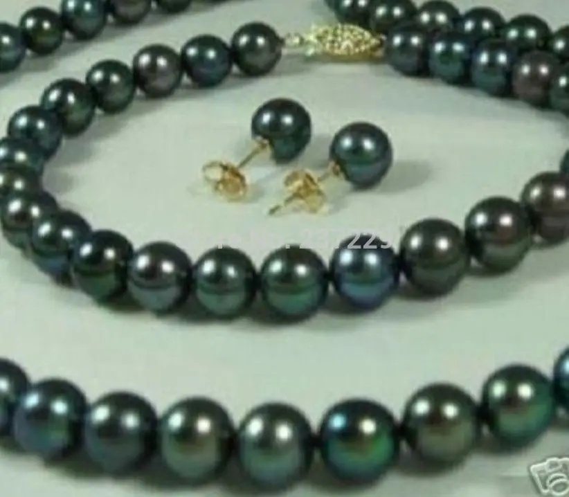 

Wholesale price Fast shipping + a^8-9mm Black Cultured Pearl Necklaces Bracelets Earrings Set (A0516)