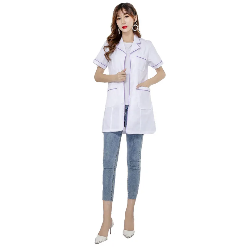 Женское модное платье с лацканами с коротким рукавом Lab Coat (Mock wrap)