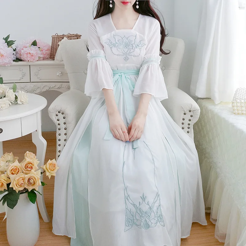 Новое модное женское платье Hanfu платья в китайском стиле платье с вышивкой