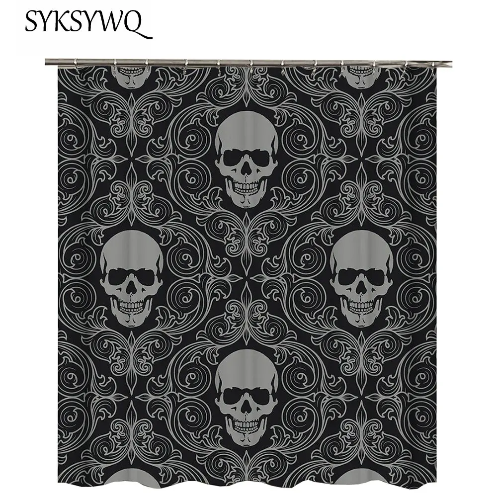 Grey And Black Shower Curtain Skull Cortina De Bano Mexican Skull Bath