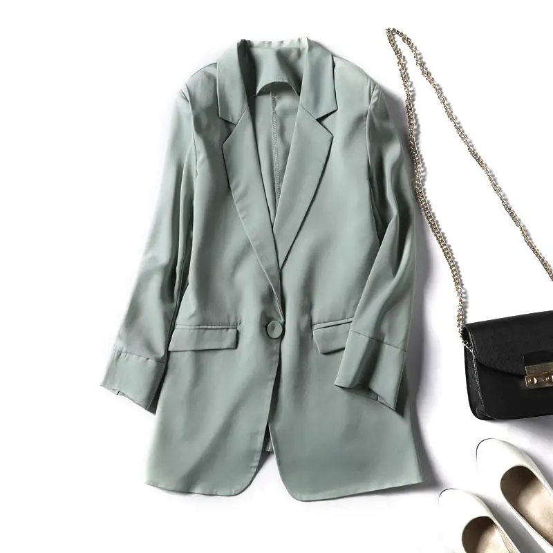 Элегантный женский Блейзер, шифоновый белый пиджак, Женская Повседневная Уличная одежда, офисный женский черный блейзер и пиджак для женщин Q1550 - Цвет: Light green
