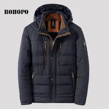 ROHOPO, утепленная Мужская парка, с капюшоном, с воротником, хлопок, парка, куртка, повседневная, Корея, Военный стиль, высокое качество, теплая зимняя парка, пальто