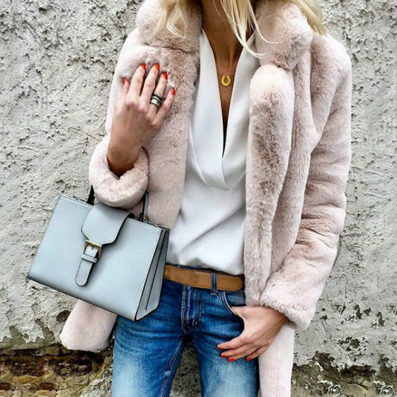 Streetwear Women Coat Shaggy Blends Warm Winter Plush Teddy Wool Party Female Plus Size Open Stitch Overcoat Solid Outwear M0289 Streetwear Women Coat Shaggy Blends Warm Winter Plush Teddy Wool Party Female Plus Size Open Stitch Overcoat Solid Outwear M0289