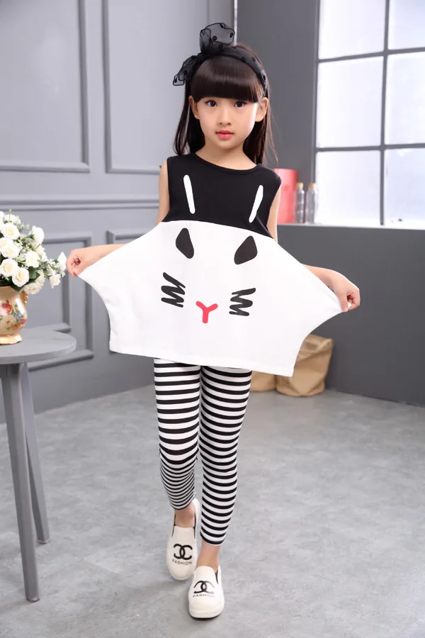 Yeedison 2018 Girls Clothes Set Summer Kids Cute Cartoon T-shirt Striped Pants Outfit Suit 2Pcs Sleeveless Children Clothing Set (10)