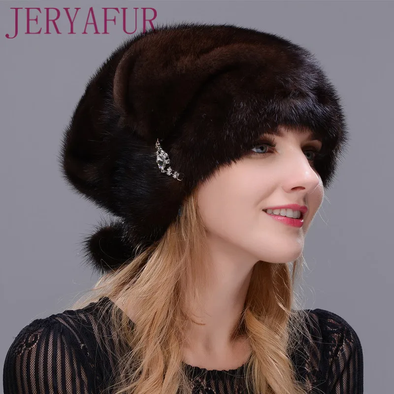 

JERYAFUR 2018 Russian winter women's warm and warm hat mink fur hat handmade winter hat decorative hat ski caps