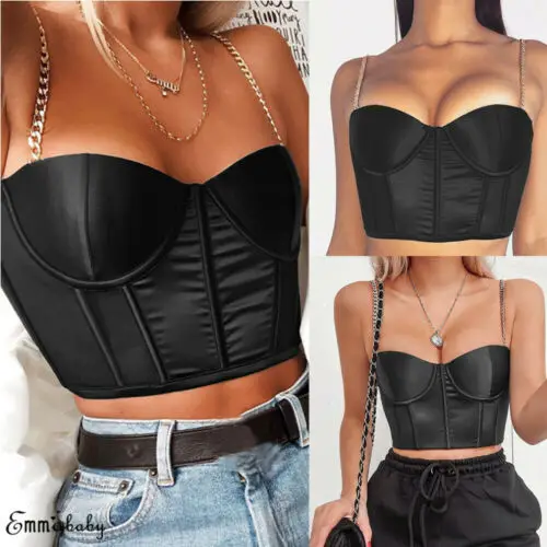 

2019 New Fashion Women Black Solid Sleeveless Summer Sexy Bustier Crop Top Vest Tube Camis Size S-L