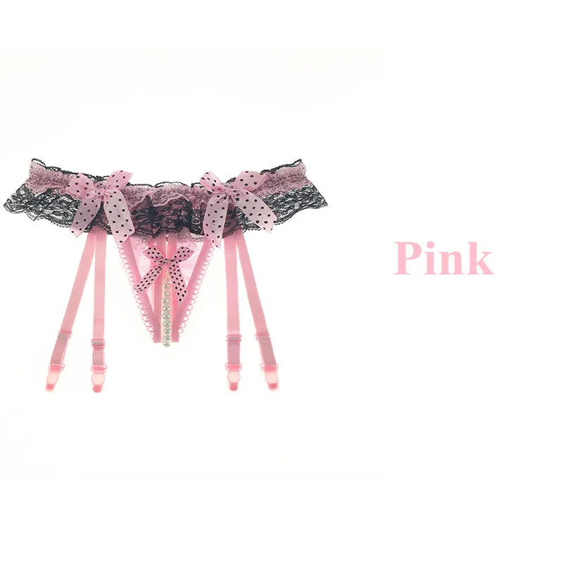 Женские сексуальные кружевные подвязки, регулируемый пояс для чулок, открытая промежность, Эротические стринги с жемчугом, дамские свадебные подвязки, пояс для чулок - Цвет: Style 1 Pink