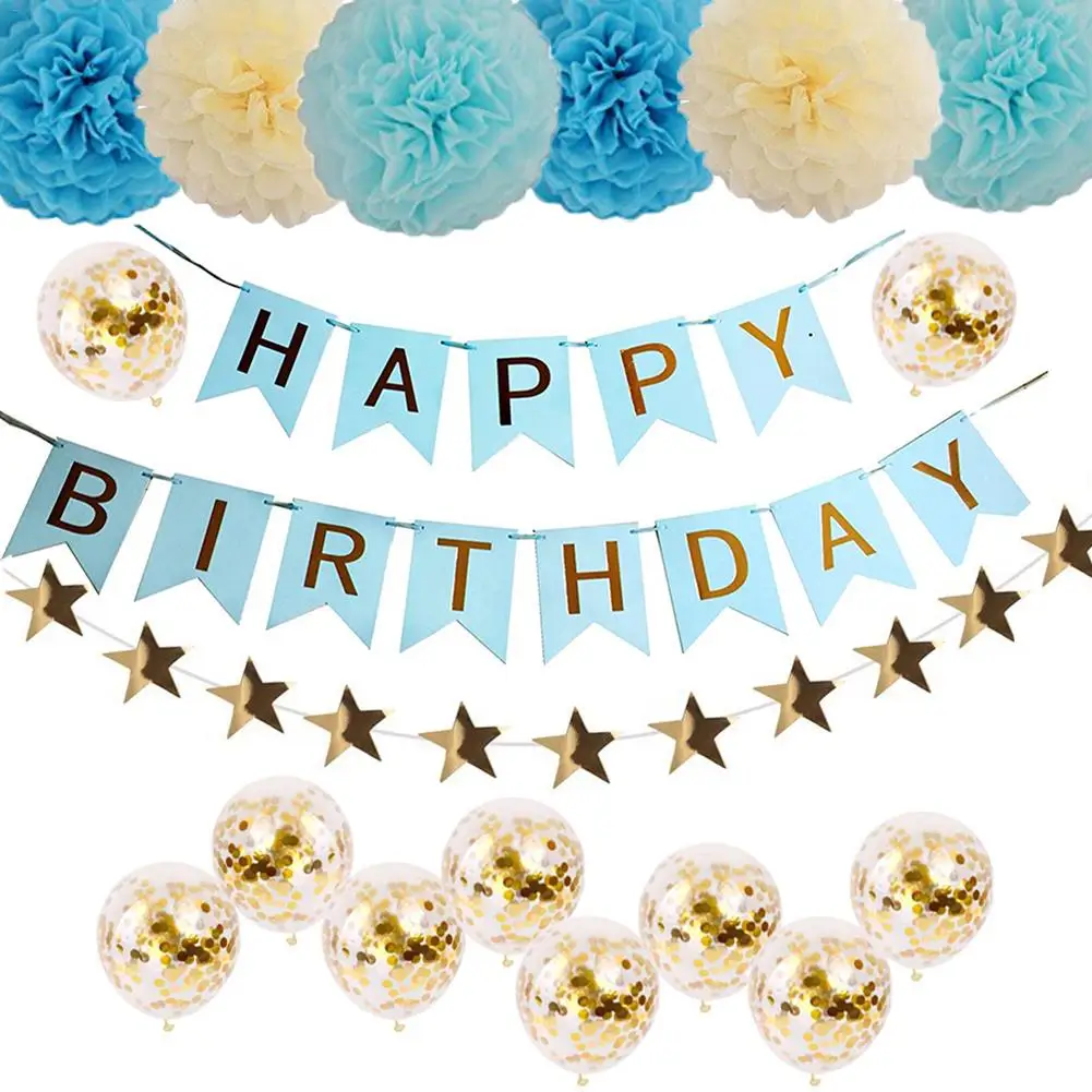 Birthday Balloons Party Decorations Gold Glitter Confetti Balloons Birthday Banners Paper Flower