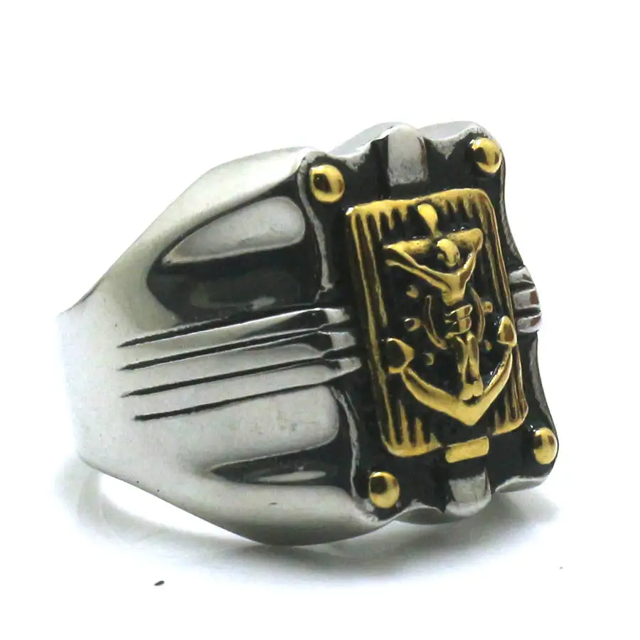 

Mens Boys 316L Stainless Steel Cool Newest Golden Anchor Ring