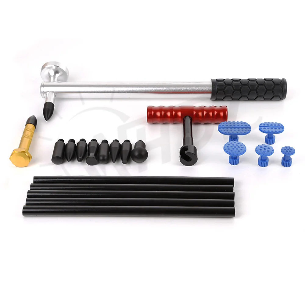 

WHDZ Dent Hail Hammer Aluminum Tap down with 10 Heads& T-Puller with Plastic Dent Tab Hot Melt Glue Sticks PDR hand tool