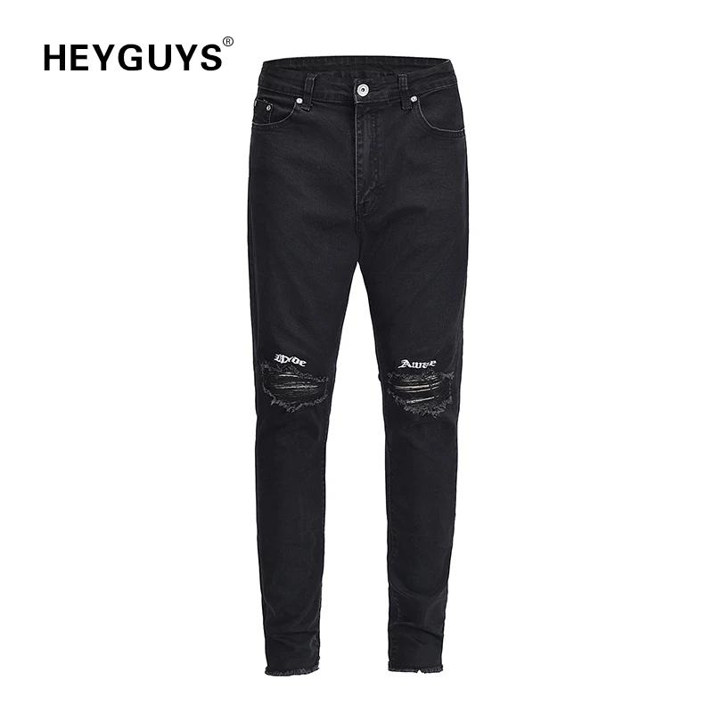 HEYGUYS denim pants men black jeans jeans hip hop skinny men distress jeans  fashion designer biker ripped jeans mens distress