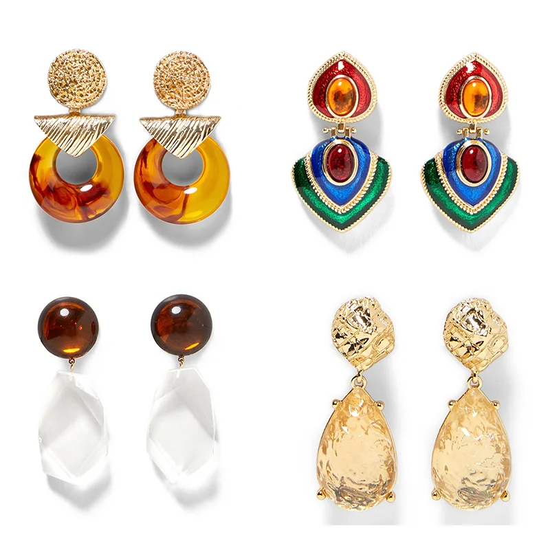 

FASHIONSNOOPS Vintage Brand Hot Sale Crystal Drop Earrings For Women Boho Pendant za Earrings Jewerlry