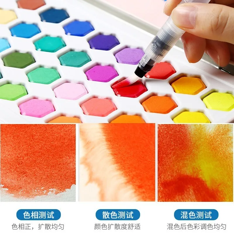 High Quality 36 Colors Portable Travel Solid Pigment Watercolor Paints Set With Watercolor Brush Pen For Painting Art Supplies