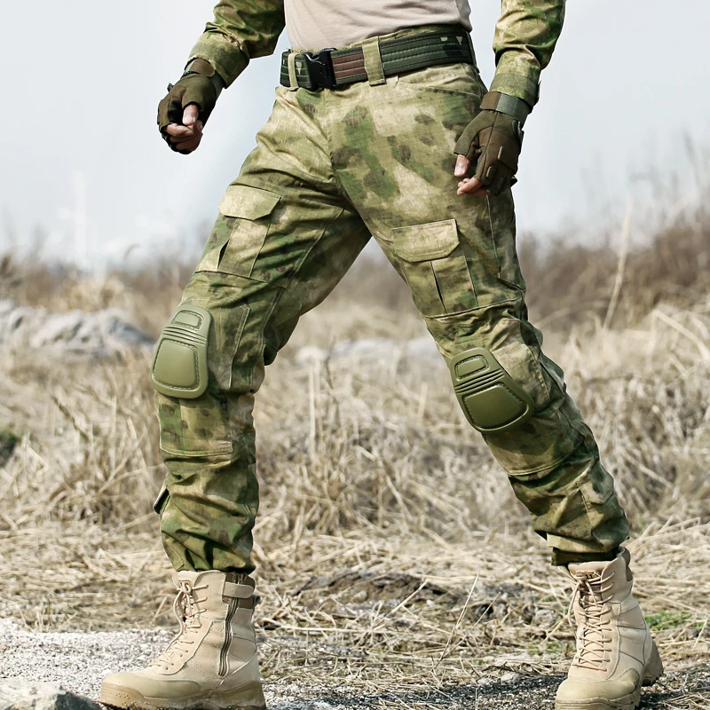 HANWILD Мужская Тактическая Военная Униформа Рубашка армейские боевые охотничьи брюки с наколенниками камуфляжная тренировочная Треккинговая одежда S19