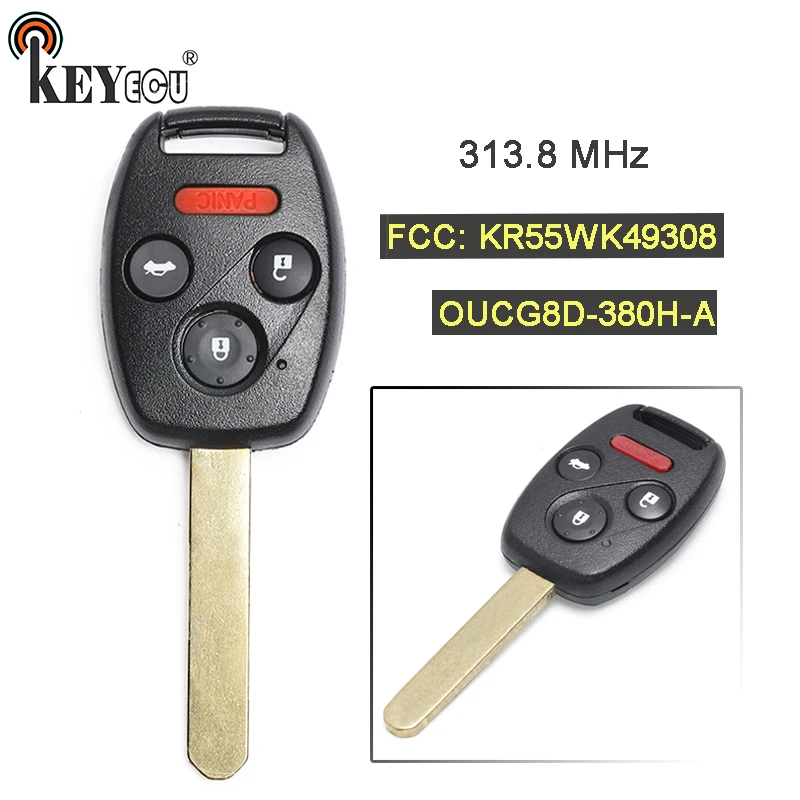 KEYECU 10x313 8 МГц FCC: KR55WK49308 / OUCG8D-380H-A замена 3 + 1 4 кнопки дистанционного ключа Fob для Honda