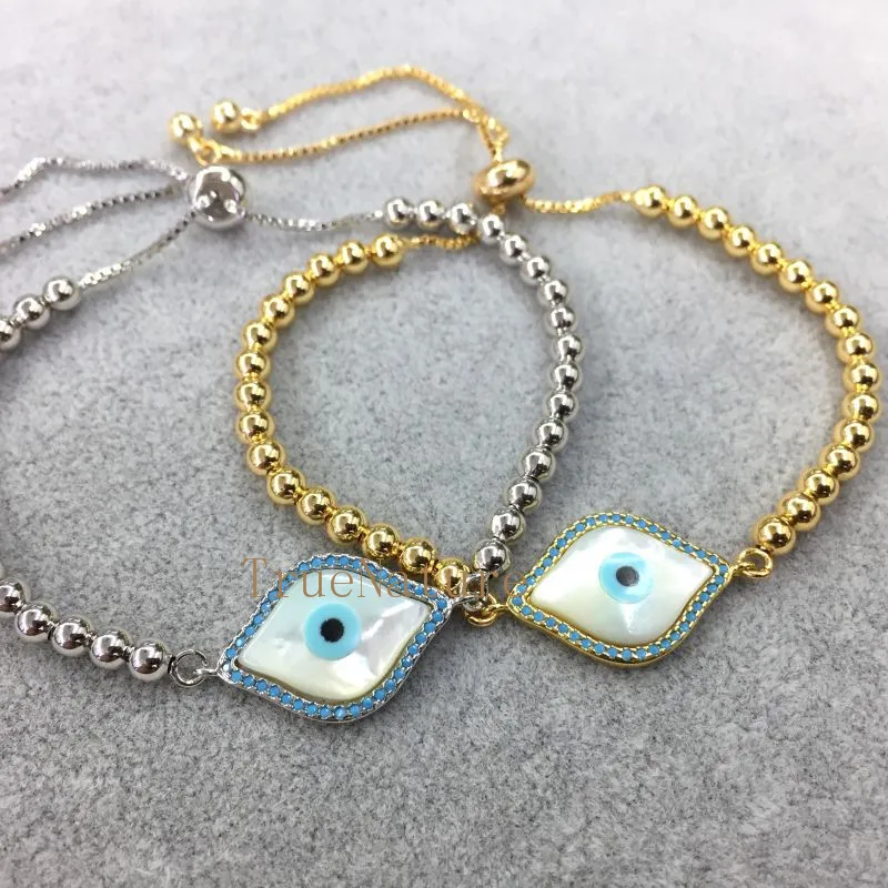 Wholesale Micro Inserts Evil Eye Copper Bead Bracelet White Shell Evil