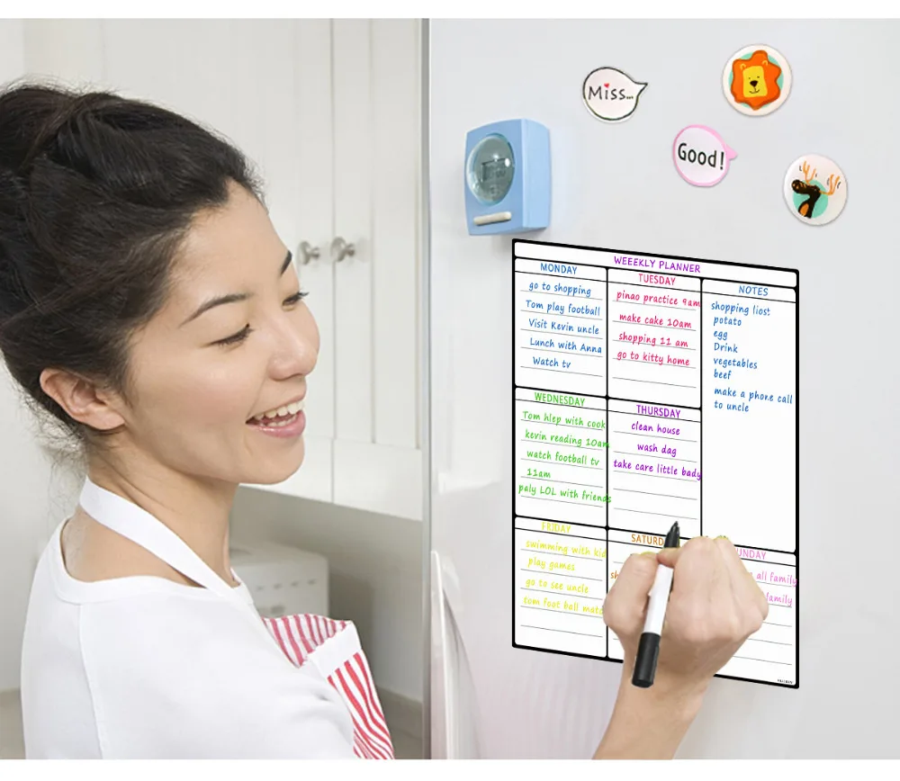 A3 магнитная доска лист для кухонного холодильника многоцелевой холодильник еженедельная белая доска календарь для планирования меню с 8 ручкой