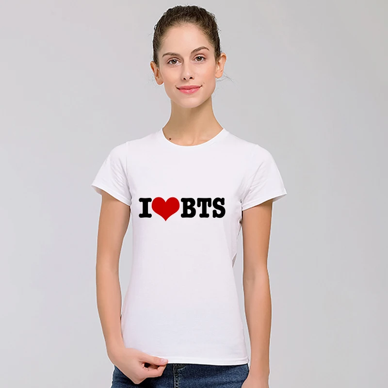 Я люблю BTS летняя футболка Для женщин Повседневное леди футболки хлопковая