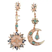 Moonstone gem boêmio sol lua estrela brincos de cristal brilhante assimetria romance jóias para mulheres brincos grandes atacado dropship