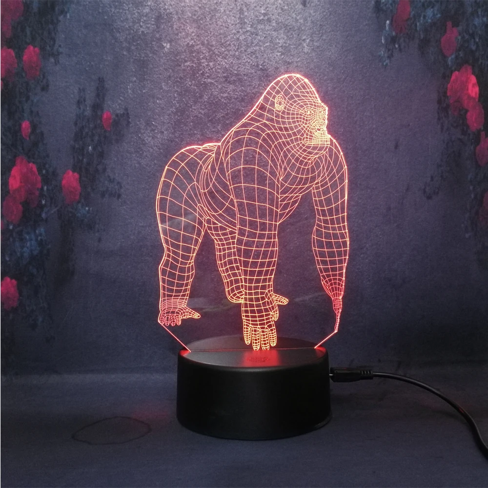 Asmarluxx 3D лампа Декор животное Горилла шимпанзе Go ходьба действие LED Иллюзия ночник