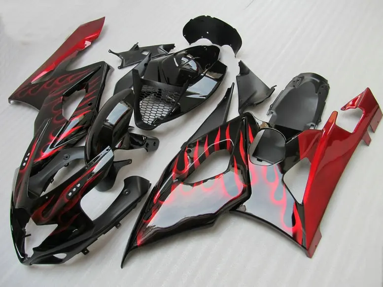 

Injection mold Fairing kit for SUZUKI GSXR1000 05 06 GSXR 1000 K5 2005 2006 ABS Red flames gloss black Fairings Set+7gifts SD43