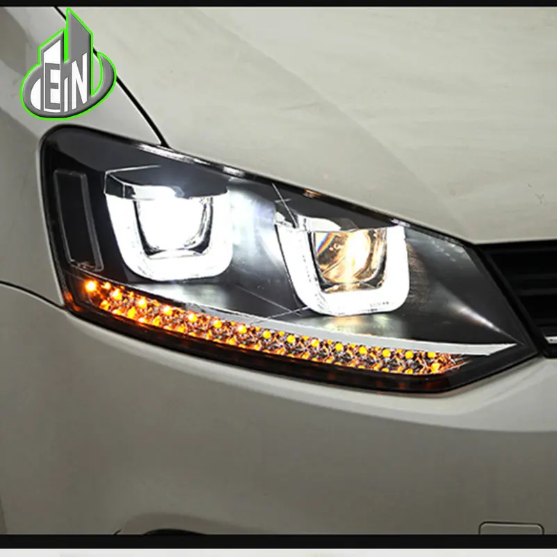 

Car Styling Head Lamp Case For VW Polo Headlights 2010-2016 U Angel Eyes Daytime Running Light Flowing Turn Signal HeadLight