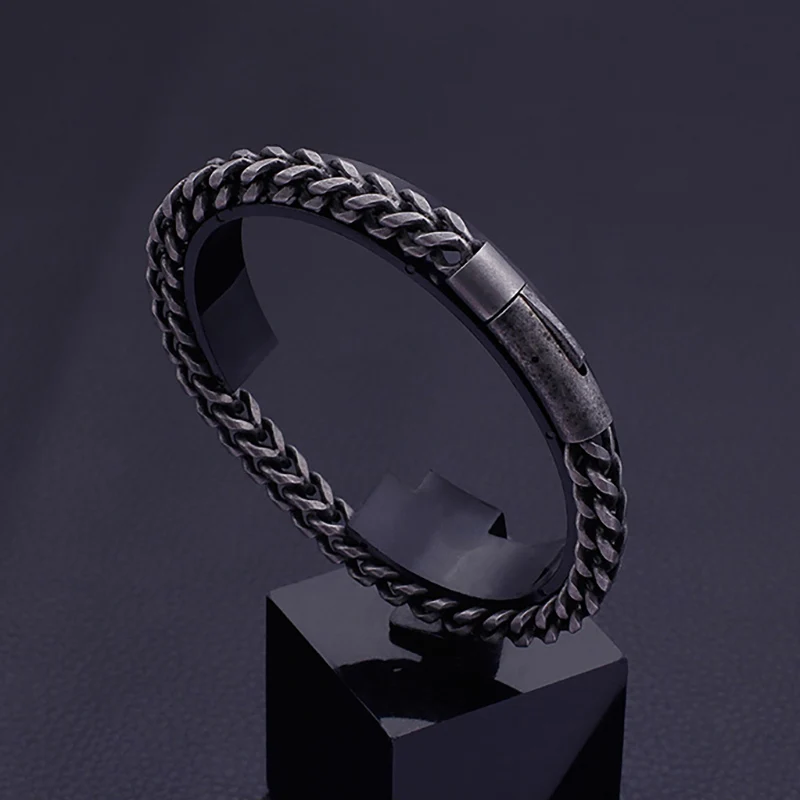 

Vintage 316 Stainless Steel Matte Link Chain Punk Bracelets Personalized Brushed Box Chain Wrap Bracelets Jewelry Accessories