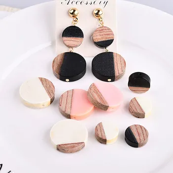 

DIY hand jewelry accessories, wood and resin straight hole geometric round earring Earrings Pendant