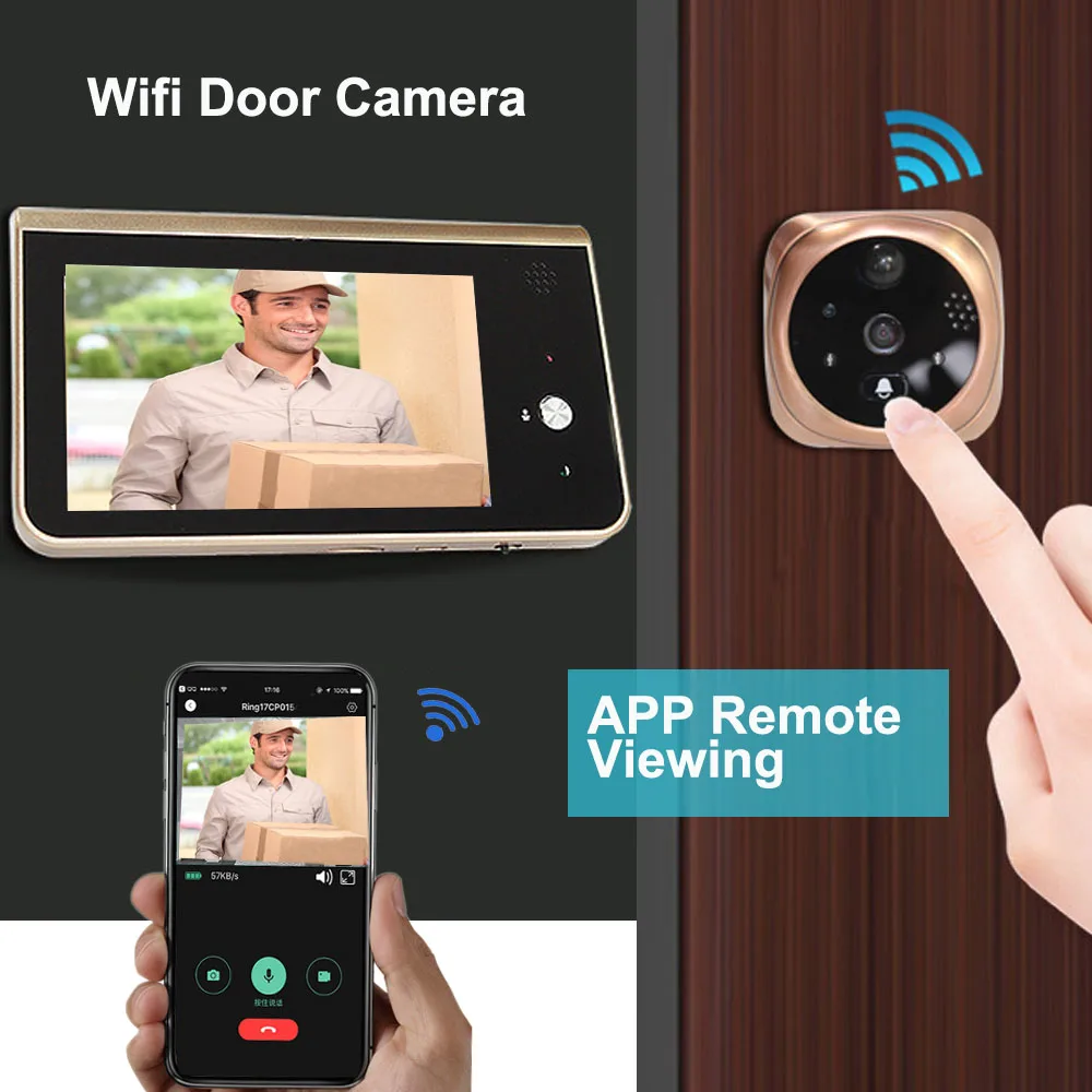 Topvico Doorbell Video Peephole Wifi Doorbell Camera 4.3" Monitor Motion Detection Door Viewer Video-eye Wireless Ring Intercom