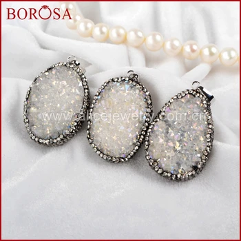 

BOROSA Oval Natural Crystal Titanium AB Druzy Pendant Bead Paved Zircon Jewelry Drusy Jewelry Fashion Pendant JAB163