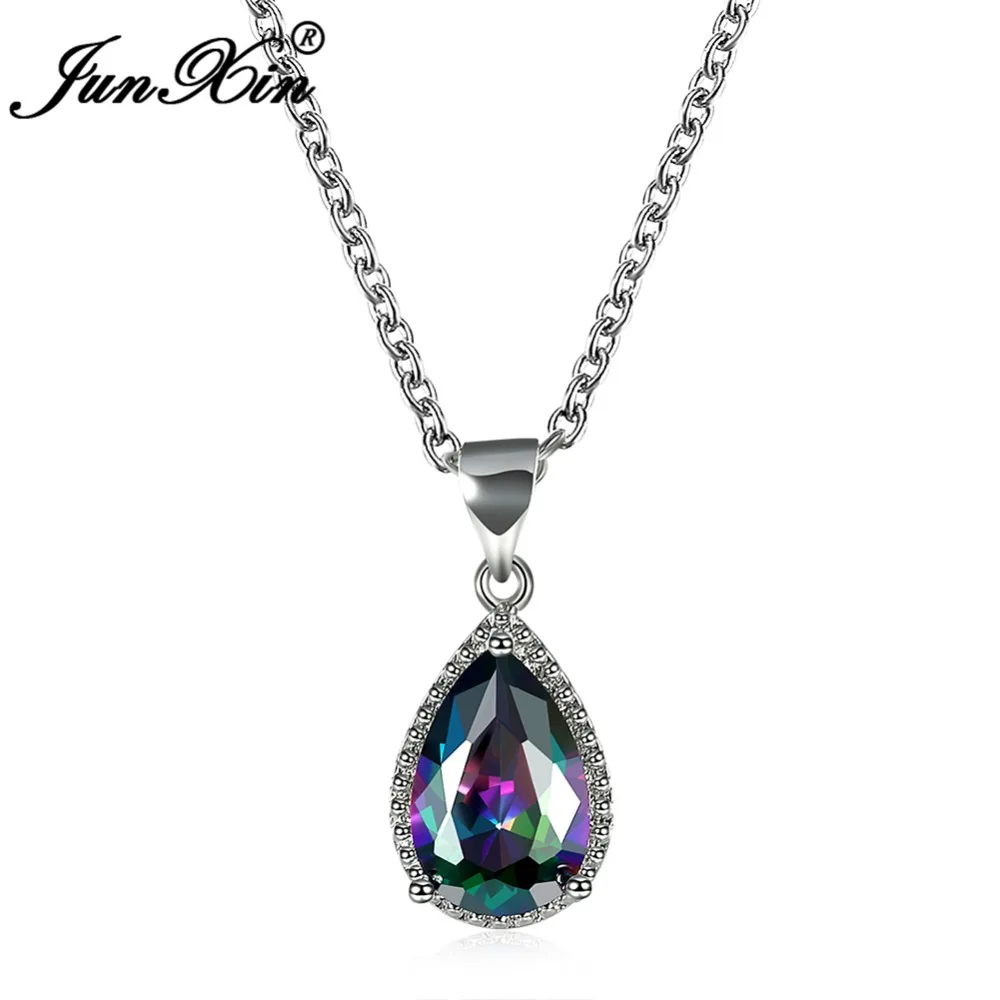 

JUNXIN 2017 Fashion Women Water Drop Necklaces & Pendants Vintage Mystery Rainbow Jewelry Best Friend Christmas Gifts