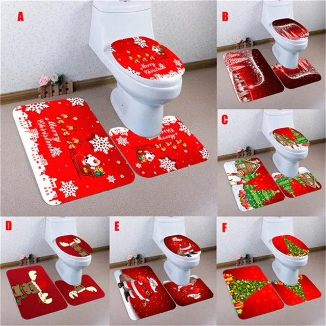 3 PCS Conjunto De Banheiro Natal Nao Slip Tapete Tampa Do Vaso