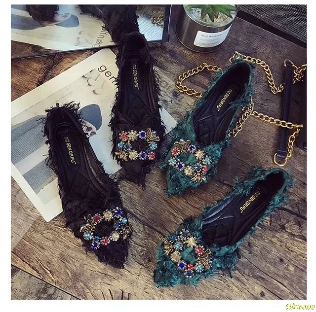 

Women Flats Shoes Bow Rhinestone Casual Shoes Female 2019 Spring Pointed Closed Toe Flats Slip On Women Shoes Size 40