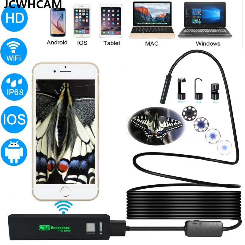 Jcwhcam объектив 8 мм WiFi USB эндоскопа инспекционной бороскоп змея видео гибкий Камера для IOS android-автомобильный обнаружения Лучшая цена