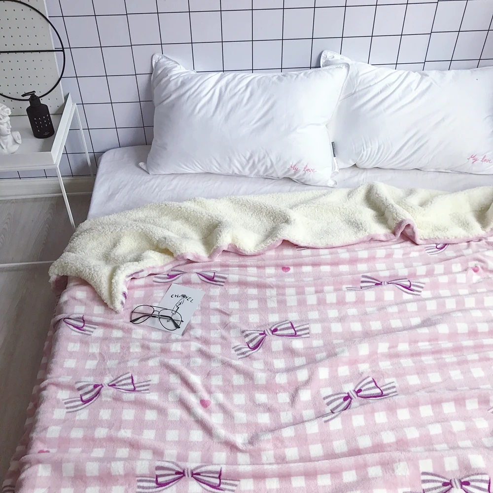 Pink Blanket Bowknot Pattern Girls Bedding Cute Throw Blanket for Kids