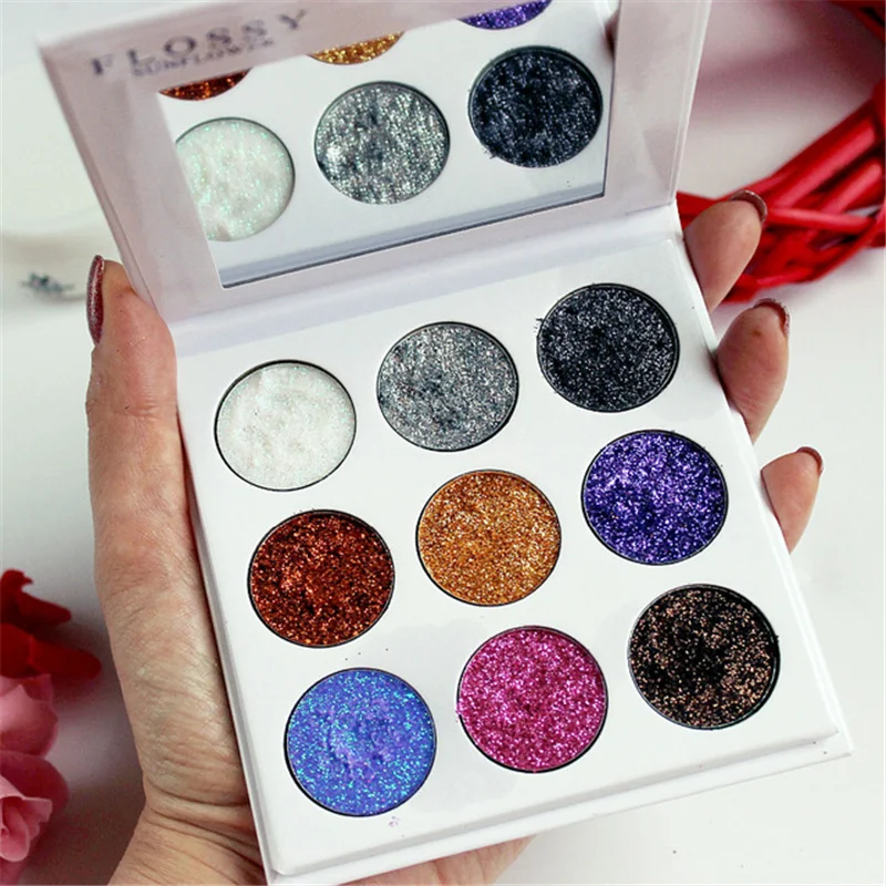 Flossy Sunflower тени для век Палитра Блеск Тени мерцающая пудра 9 цветов Sombras макияж
