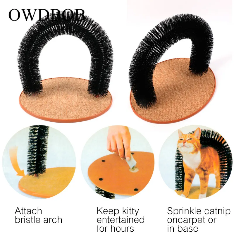 Billige OWDBOB Lustige Pet Massage Bogen Haustier Hund Katze Selbst Groomer Mit Runde Fleece Basis Katze Spielzeug Pinsel Haustiere Kratzen Geräte pet Liefert