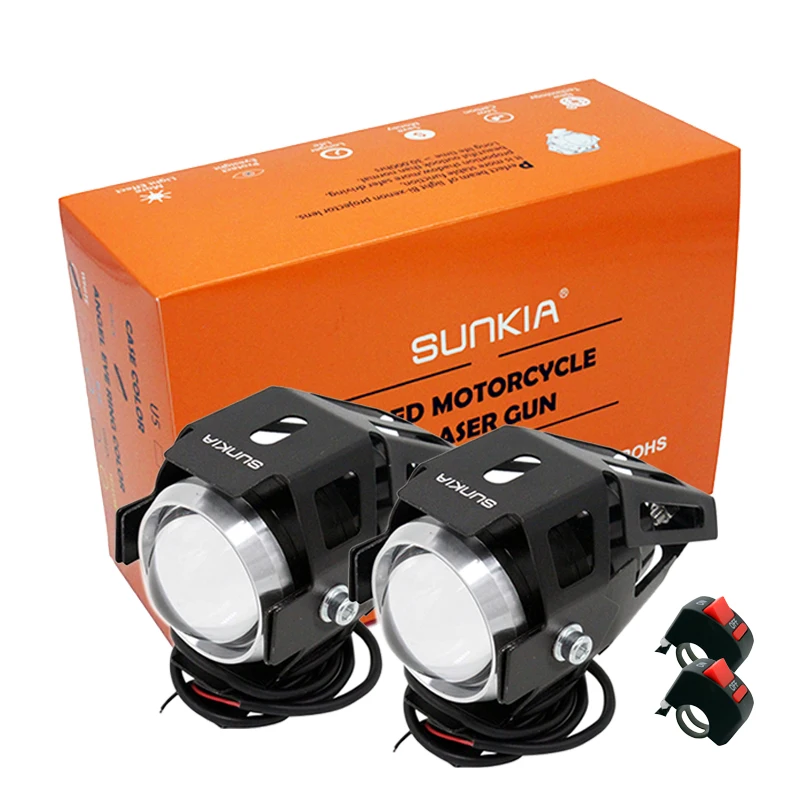 

SUNKIA 2Pcs/Lot High Power 125w CREE Chip U5 Motorcycle Projector Headlight 3 Modes 3000LM Motorbike Head Fog Lamp with Switch