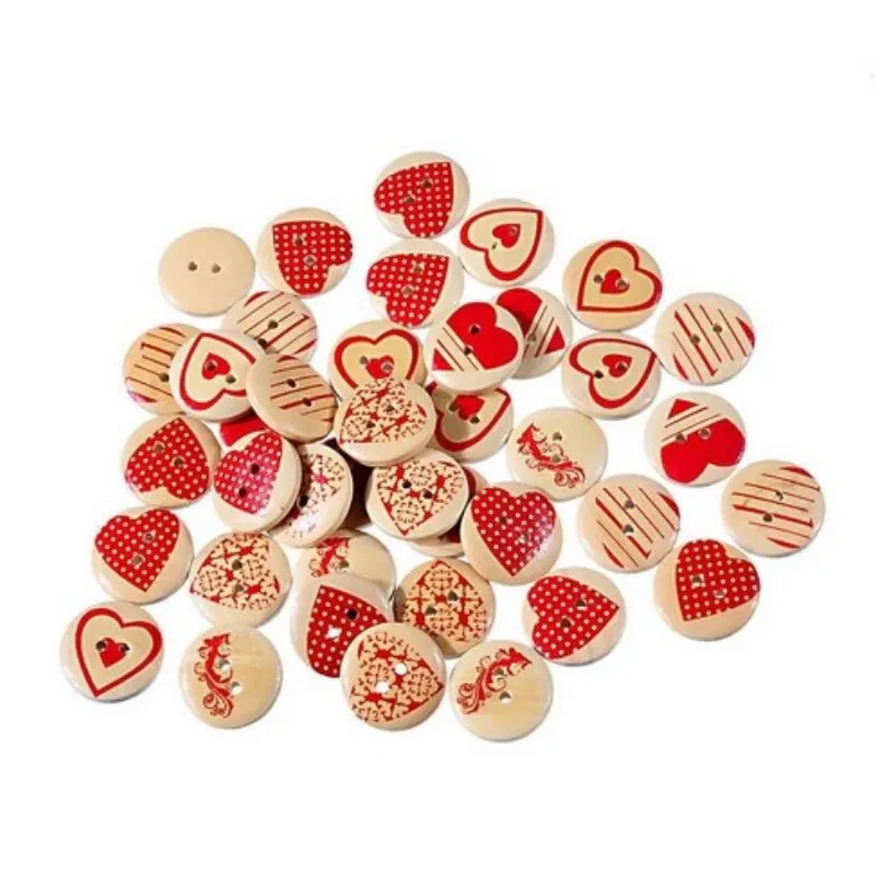 

ETYA 2016 Hot 50Pcs Wooden Buttons Red Heart Pattern Decorative Buttons 2-Hole Fit Sewing Scrapbooking Craft DIY 20mm Mixed