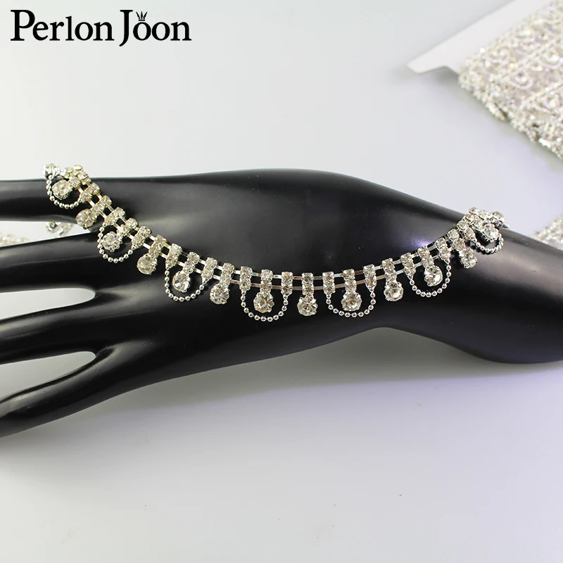 

1 yard semi-circular wavy rhinestone trim crystal silver metal ribbon chain bridal clothing shoes decorative accessories ML067
