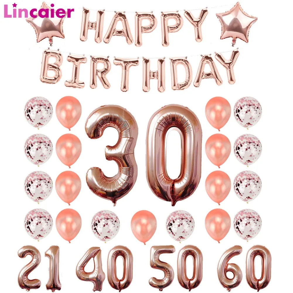 

Lincaier 24pcs 1st 18 21 30 40 50 60 Happy Birthday Silver Gold Number Balloons Party Decor Adult Supplies 30th 40th 50th 60th