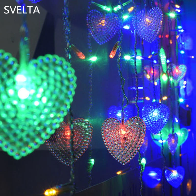 

SVELTA 2M 104Bulbs 5CM Big Heart LED Curtain Lights Garland Christmas LED String Lights For Holiday Valentine Wedding Decoration