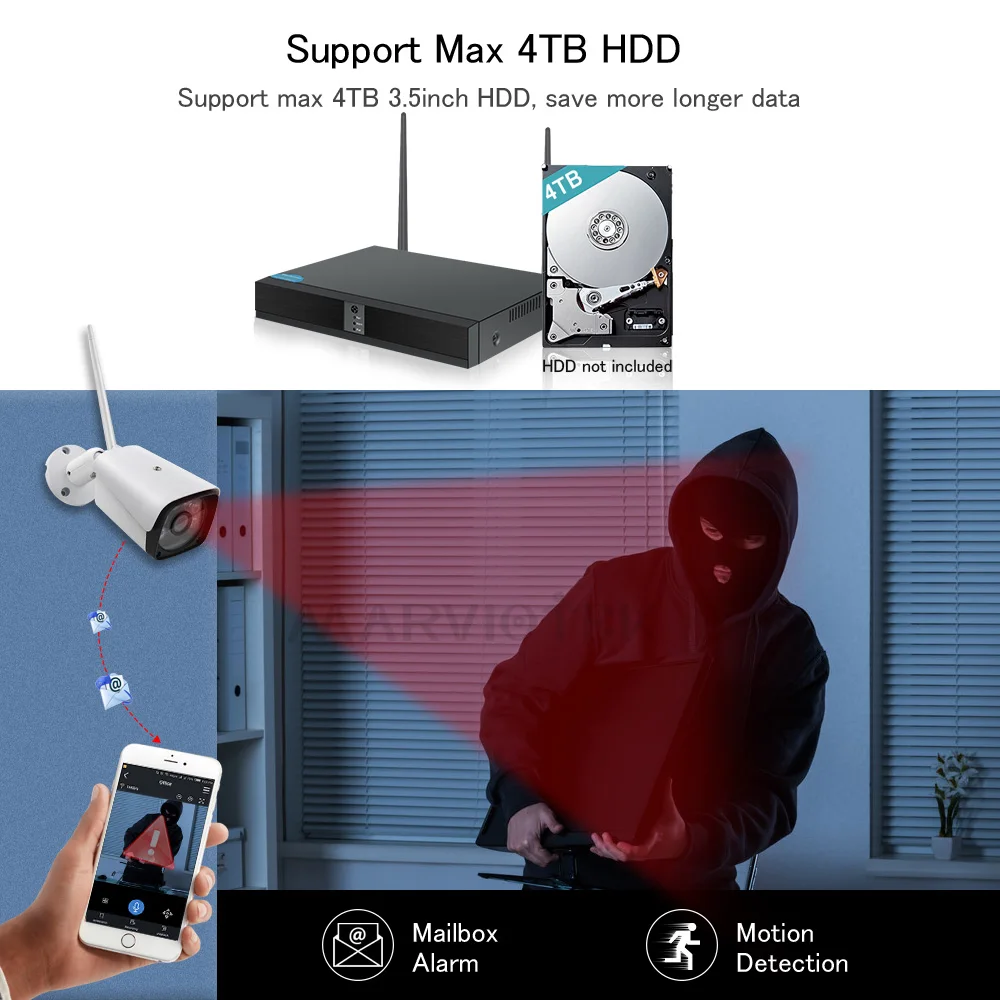 4CH 1080P HD Беспроводная система безопасности ip камера WiFi DVR комплект камер