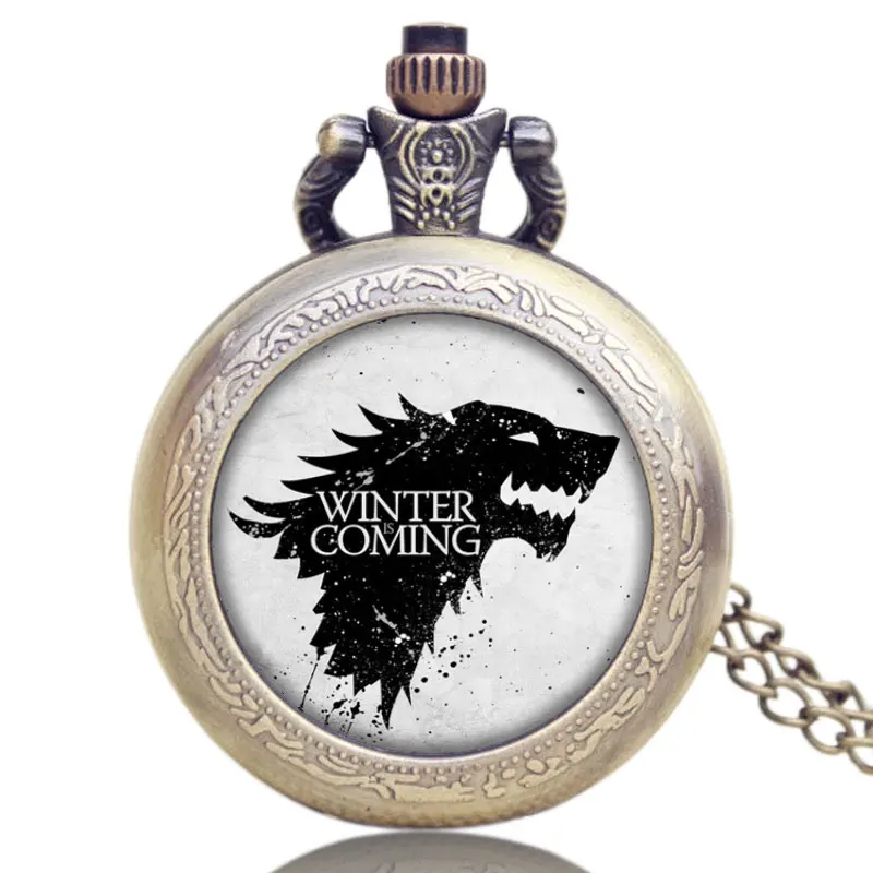 

Game of Thrones Wolf Winter is Coming Pocket Watch Necklace Pendant with Chain Men Women Gift