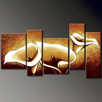 

Calla Lily 100% Hand-painted Floral oil paintings Abstract Modern Canvas Wall Art for Home Decoration 5pcs/set quadros No Frame