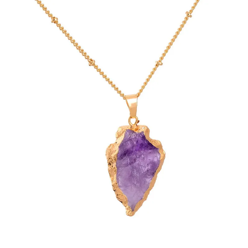 

Gold Arrowhead Pendent Necklace Irregular Natural Quartz Crystal Long Necklace Women Boho Jewelry Christmas Gifts