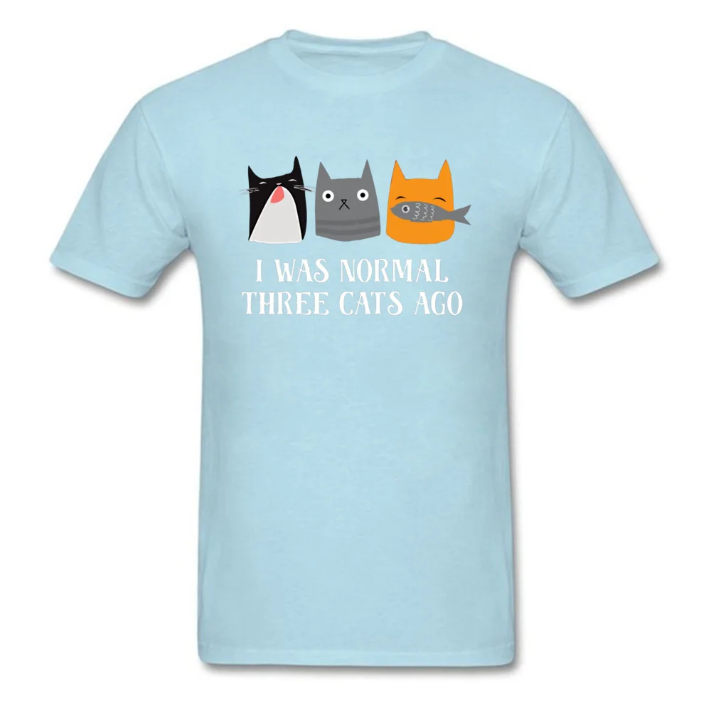 Slim Fit Man T-shirts Round Neck Short Sleeve Cotton Fabric Fitness Tight Tees Printing T Shirt Top Quality I Was Normal Three Cats Ago 12205 light