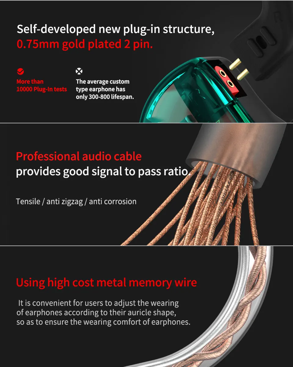 Наушники KZ AS10 Cyan 5BA с сбалансированным арматурным приводом, HIFI наушники с басами, мониторные наушники с шумоподавлением, наушники с Bluetooth